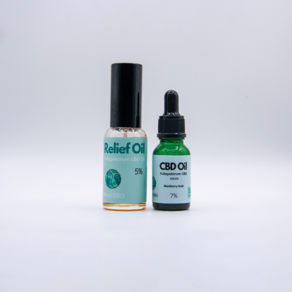 Probier-Paket CBD Öl (7%) und RELIEF OIL Spray (5%) 30ml – Vollspektrum